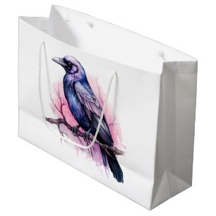 Black Raven on a Branch Illustration Große Geschenktüte
