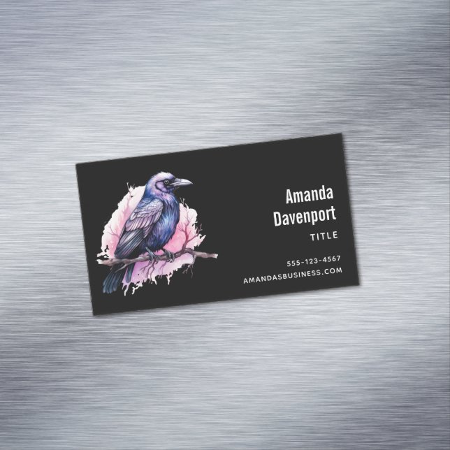 Black Raven on a Branch Illustration Magnetische Visitenkarte (Beispiel)