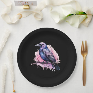 Black Raven on a Branch Illustration Pappteller