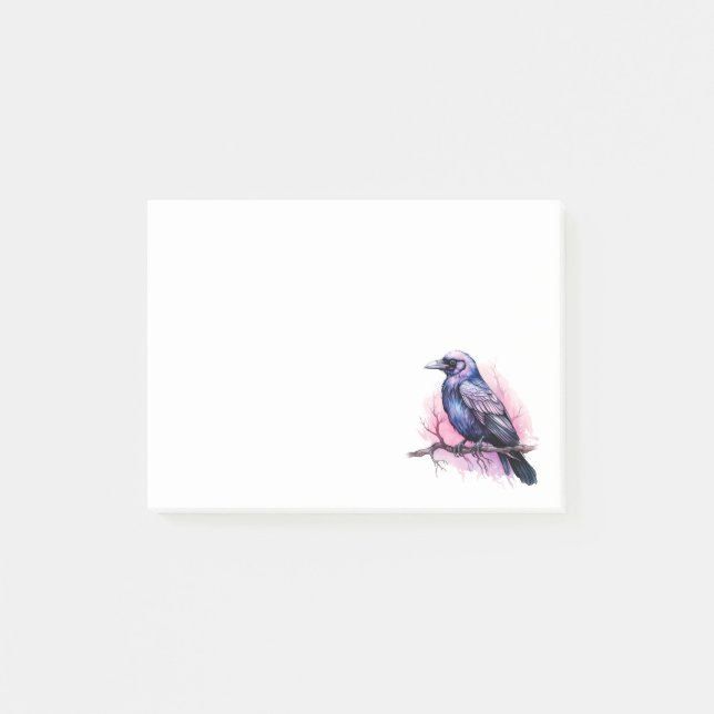 Black Raven on a Branch Illustration Post-it Klebezettel (Vorderseite)