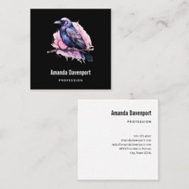 Black Raven on a Branch Illustration Quadratische Visitenkarte