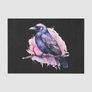 Black Raven on a Branch Illustration Seidenpapier