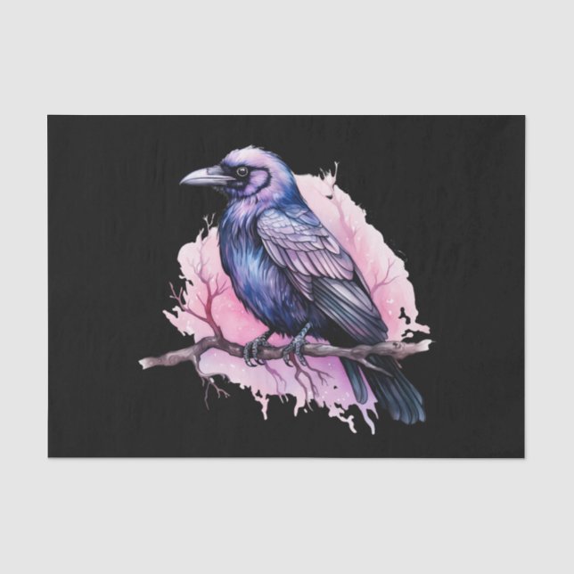 Black Raven on a Branch Illustration Seidenpapier (Vorderseite)
