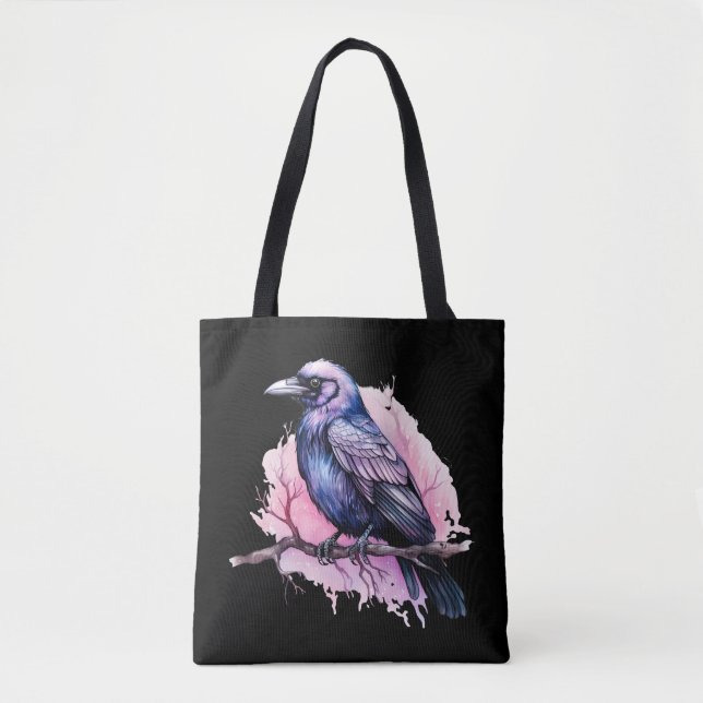 Black Raven on a Branch Illustration Tasche (Vorderseite)