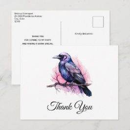 Black Raven on a Branch Illustration Vielen Dank Postkarte