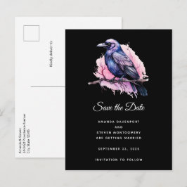 Black Raven on a Branch Illustration Wedding Ankündigungspostkarte