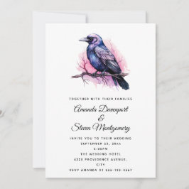 Black Raven on a Branch Illustration Wedding Einladung