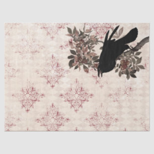 Black Raven on Branch Burgundy Damask Decoupage Seidenpapier