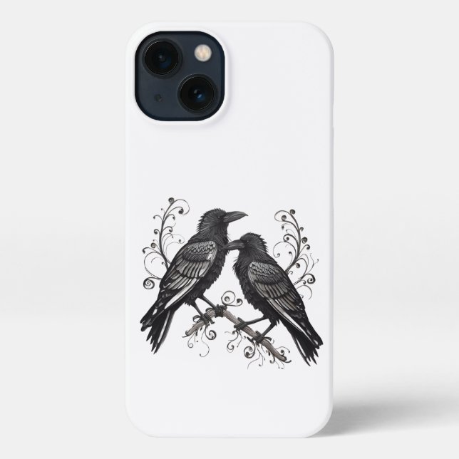 Black Raven Pair in Quilling style design iPhone Hülle (Rückseite)
