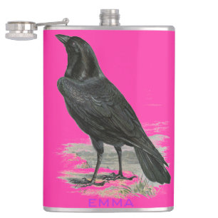 Black Raven Personalisieren rosa Name Flask Flachmann