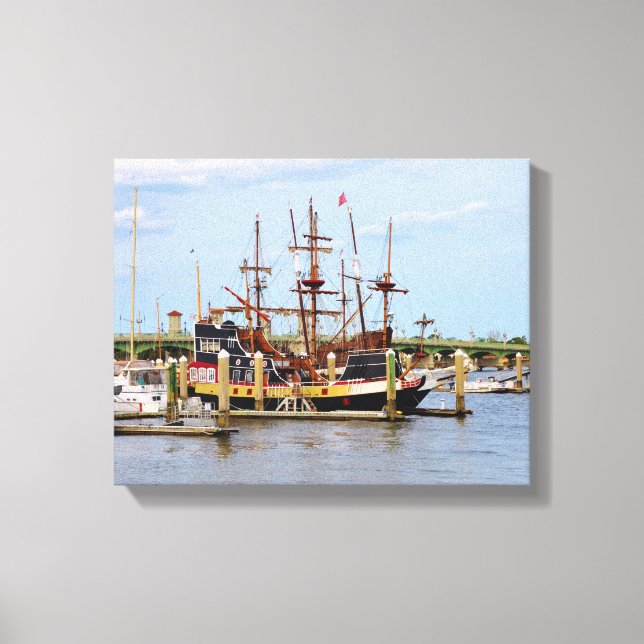Black Raven Pirate Ship Wrapped Canvas Leinwanddruck (Vorderseite)
