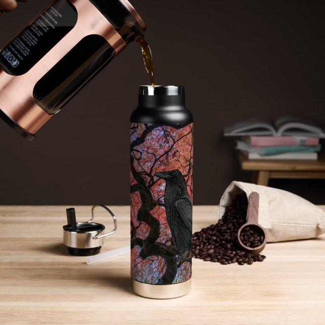 Black Raven und Gnarly Japanese Maple Tree Trinkflasche (Kaffee (gedreht))