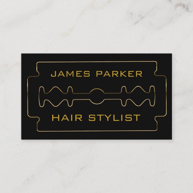 Black Razor Blade Barber Hair Stylist Visitenkarte (Vorderseite)