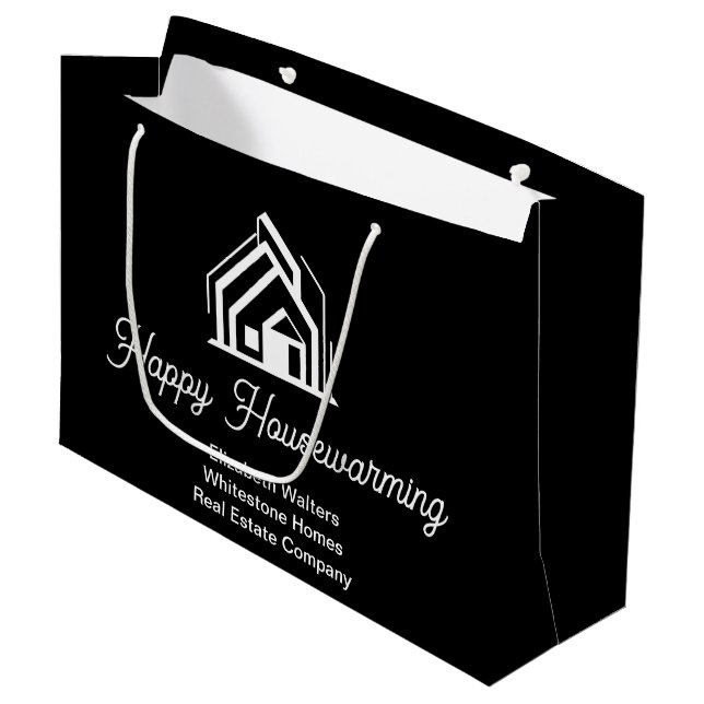 Black Real Estate Company Custom Housewarming Große Geschenktüte (Vorderseite Schrägansicht)
