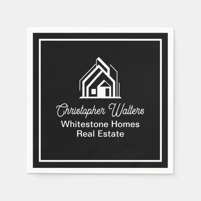 Black Real Estate Company Custom Realtor Party Serviette (Vorderseite)