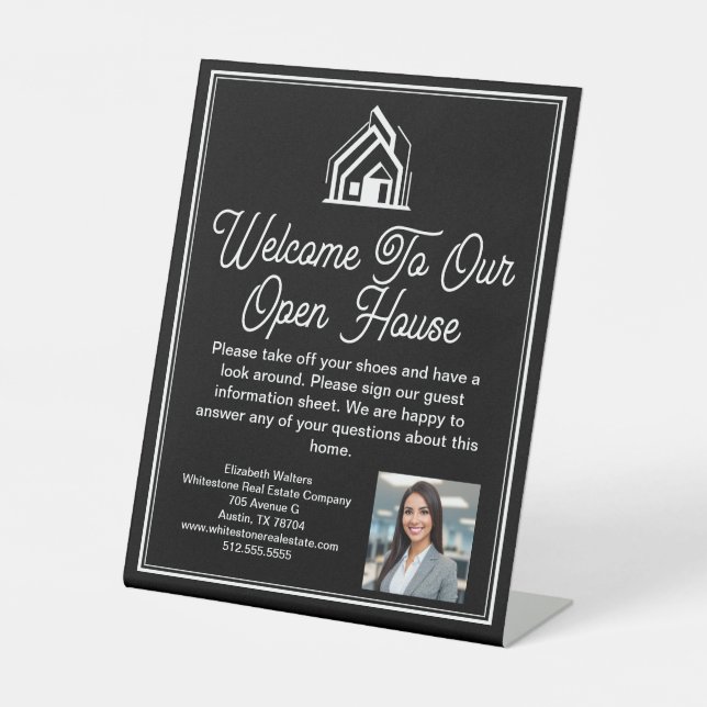 Black Real Estate Company Customized Open House Sockelschild (Vorderseite)