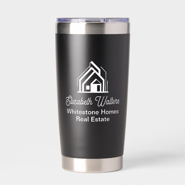 Black Real Estate Company Personalized Realtor Thermobecher (Vorderseite)