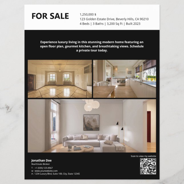 Black Real Estate Property Listing Flyer (Vorne)