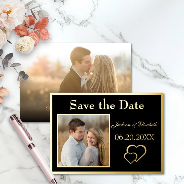 Black Real Foil 2 Fotos Save the Date Hochzeit Folieneinladung (Von Creator hochgeladen)