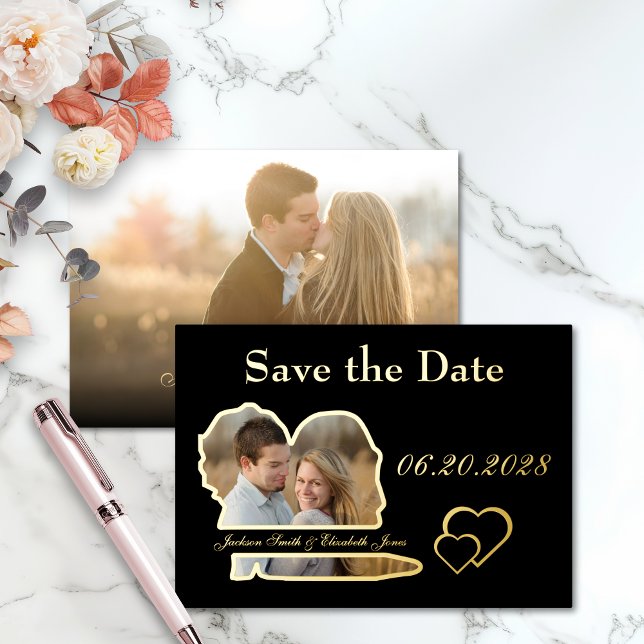 Black Real Foil Foto Save the Date Hochzeit Folieneinladung (Von Creator hochgeladen)