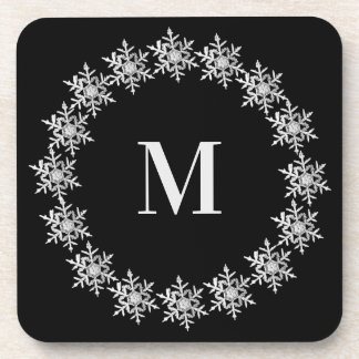 Black Real Snowflake Wreath Hard plastic coaster Getränkeuntersetzer
