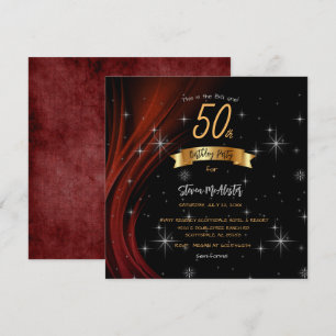 Black & Red 50. Geburtstagsparty Gold Schriftart Einladung