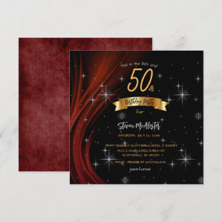 Black & Red 50. Geburtstagsparty Gold Schriftart Einladung