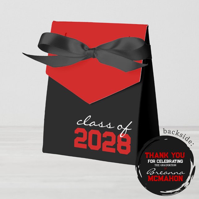 Black & Red Abschluss Gefälligkeitsboxen Geschenkschachtel (Black & Red Graduation Favor Boxes. With Personalization on Back)