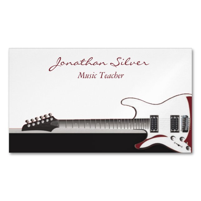 Black Red and White Piano & Guitar Music Teacher Magnetische Visitenkarte (Vorderseite)