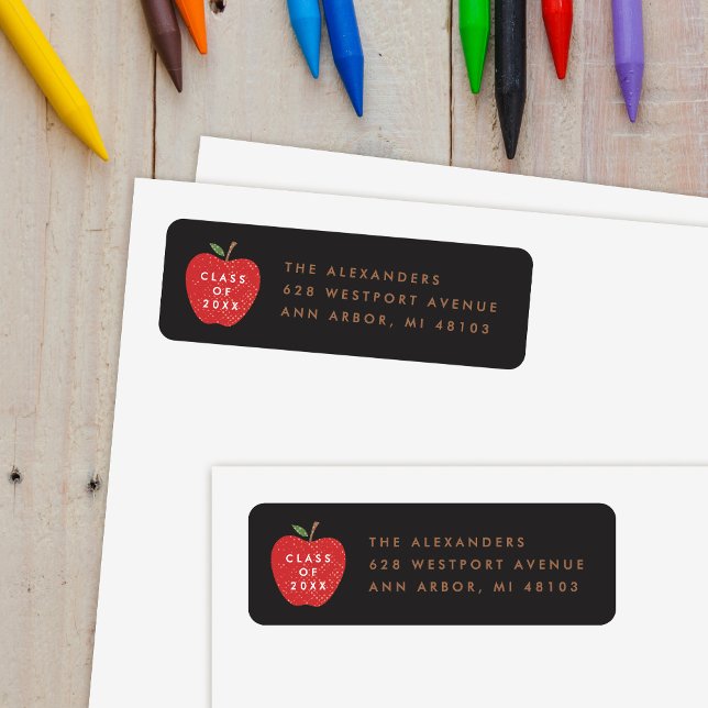Black Red Apple Preschool Graduation Address Label (Von Creator hochgeladen)