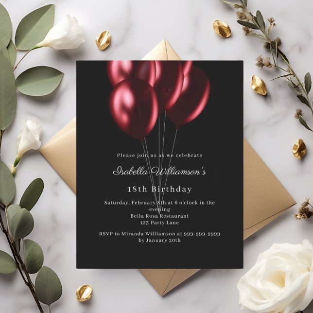 Black red balloons birthday invitation (Von Creator hochgeladen)