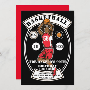 Black Red Basketball Invitations de fête d'anniver