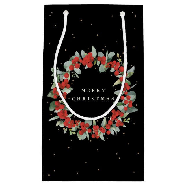 Black Red Berry+Eucalyptus Christmas/Holiday Kleine Geschenktüte (Vorderseite)