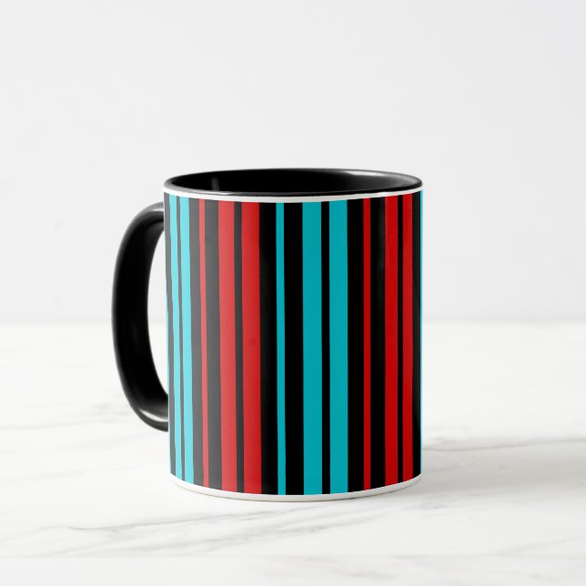 Black Red Blue Stripes Pattern   Tasse (Vorderseite Links)