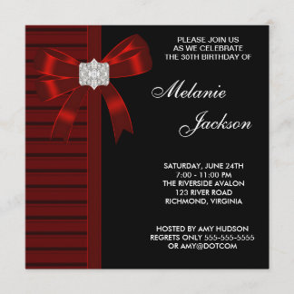 Black Red Bow Womans 30. Geburtstag Party Einladung