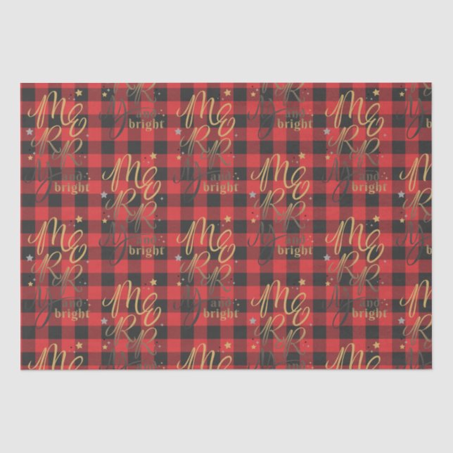 Black Red Buffalo Kariert Rustic Merry and Bright Seidenpapier (Vorderseite)