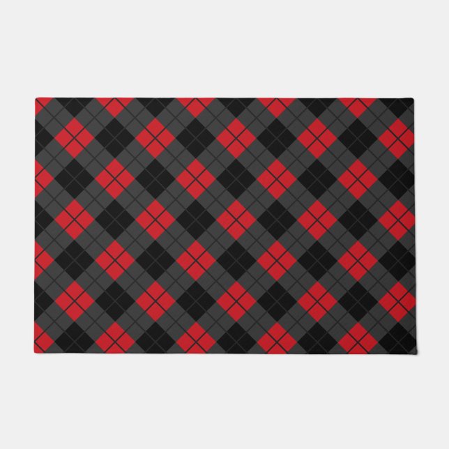 Black Red Buffalo Karierter Karo Doormat Fußmatte (Vorderseite)