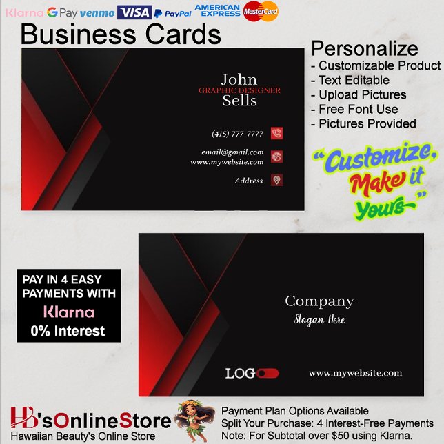 Black & Red Business Cards 41 Pack mit 100 Stück Visitenkarte (Black & Red Business Cards 41 Pack of 100.)