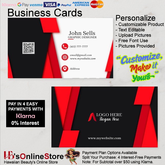 Black & Red Cartes de visite 36 Pack de 100 (Black & Red Business Cards 36 Pack of 100.)