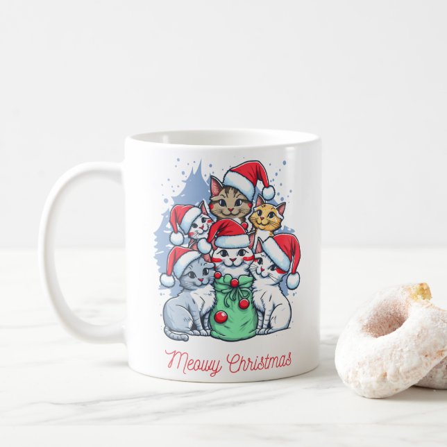 Black Red Cat Weihnachten Kaffeetasse (Mit Donut)