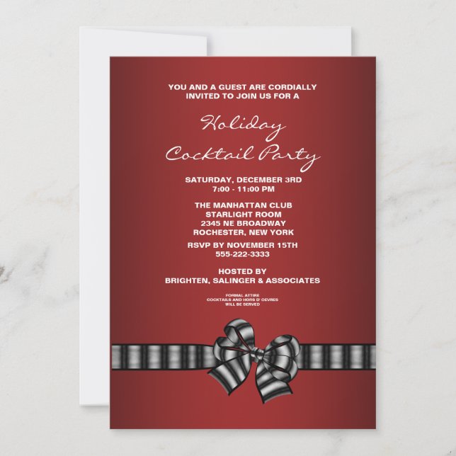 Black Red Christmas Cocktail Party Invitation (Devant)