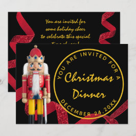 Black Red Christmas Eve Dinner Gold Nutcracker Einladung