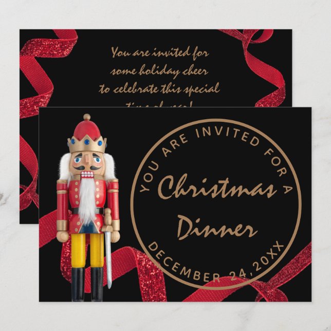 Black Red Christmas Eve Dinner Winter Nutcracker Einladung (Vorne/Hinten)