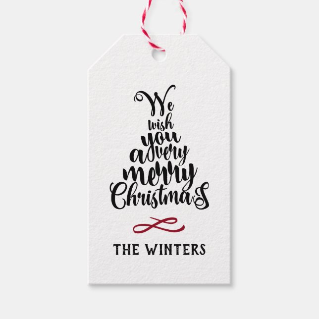 Black & Red Christmas Tree Lettering Holiday Gesch Geschenkanhänger (Vorderseite)