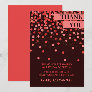Black Red Confetti Chic Geburtstag Danke Karte