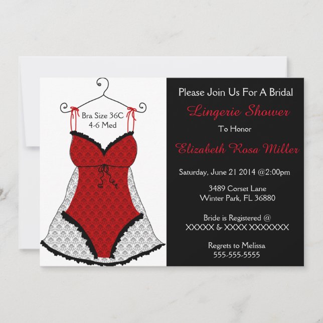 Black & Red Corset Lingerie Brautparty laden ein Einladung (Vorderseite)