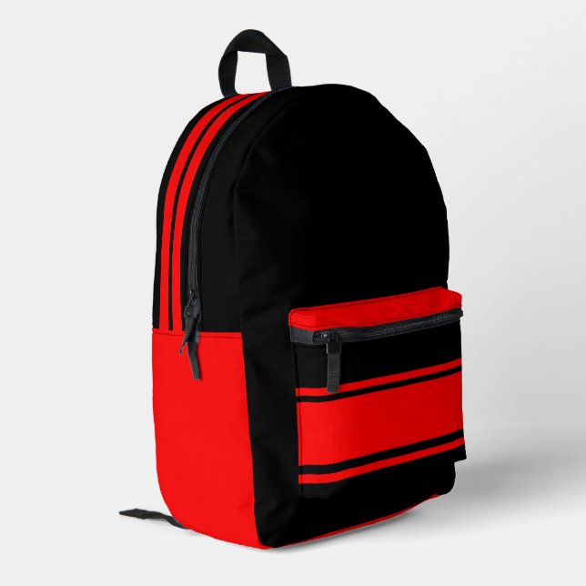 Black & Red Design Backpack Bedruckter Rucksack (Rückseitige Ecke links)