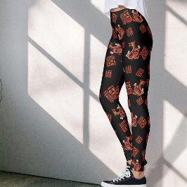 Black Red Dragon Chinesisch Neues Jahr Glückliches Leggings