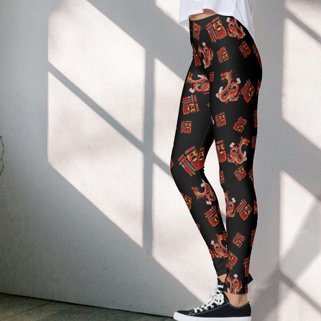 Black Red Dragon Chinesisch Neues Jahr Glückliches Leggings (Von Creator hochgeladen)