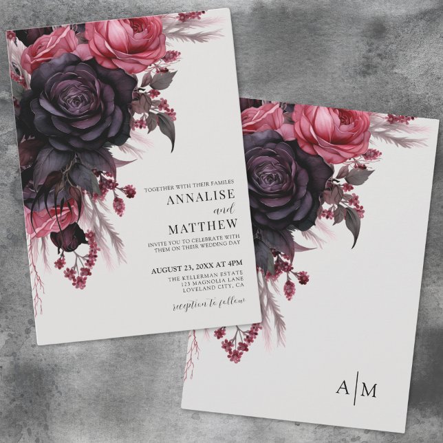 Black Red Floral Wedding Einladung (Black Red Floral Wedding Invitation)